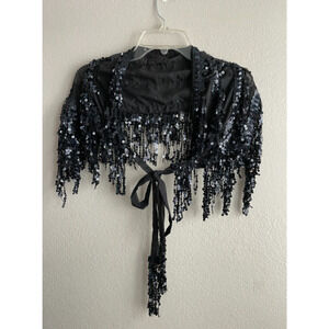 Womens Sequin Shoulder Wrap Holiday Black Fringe Sequins Formal‎ Evening Shawl